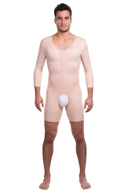 MGm long Variant | Postoperativer Kompressionsbody mit Dreiviertelärmeln für Herren | Ansicht 1 | beige