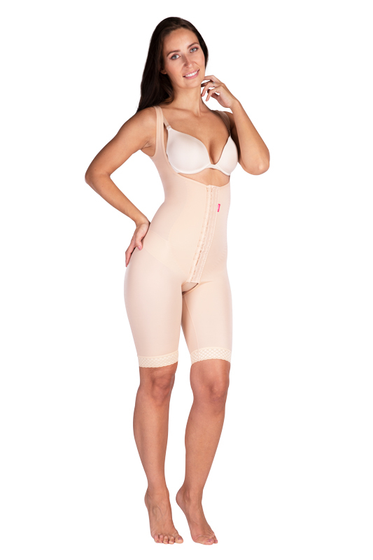 VF body Variant | Postoperativer Kompressionsbody oberhalb des Knies mit höherem Rücken | Ansicht 1 | beige