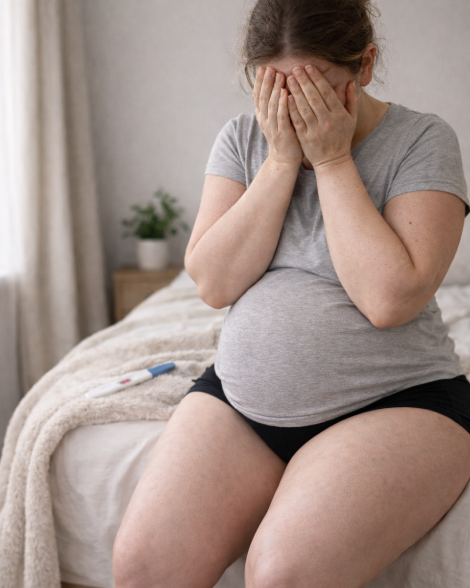 Eine schwangere Frau die Angst vor der Schwangerschaft im Zusammenhang mit dem Lipödem hat