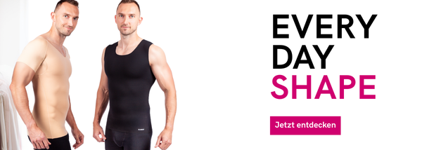 Männer in formenden Oberteilen mit Shapewear und Bauchweg Effekt von der Marke LIPOELASTIC Everyday Shape  